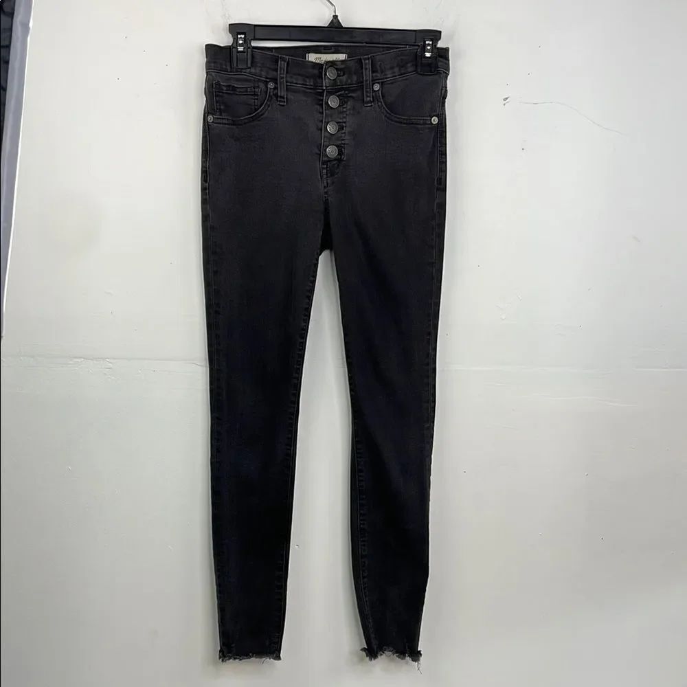 Madewell 9” Mid Rise Black Women’s Jeans Button Fly raw hem waist 25”